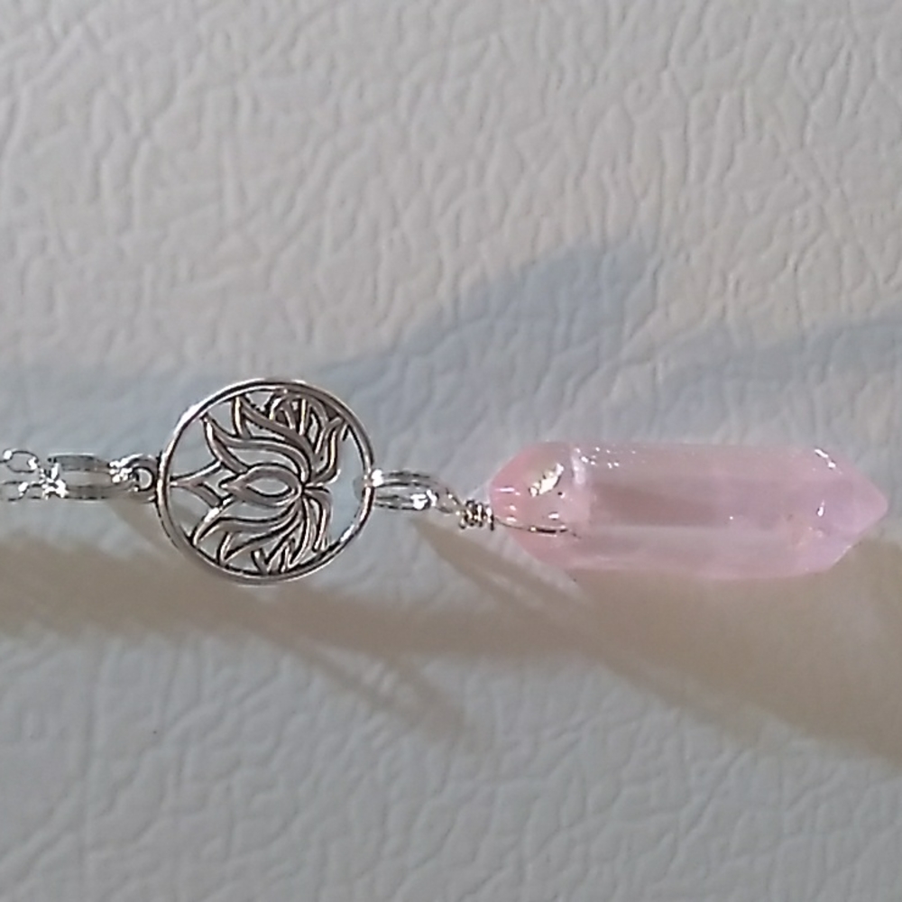 Lotus pendent w pink aura crystal point necklace - Picture 11 of 15